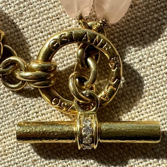 Designer SLANE ~ 18K Yellow Gold ~ Rose Quartz & Diamond Necklace Double Strand - Picture 4 of 16